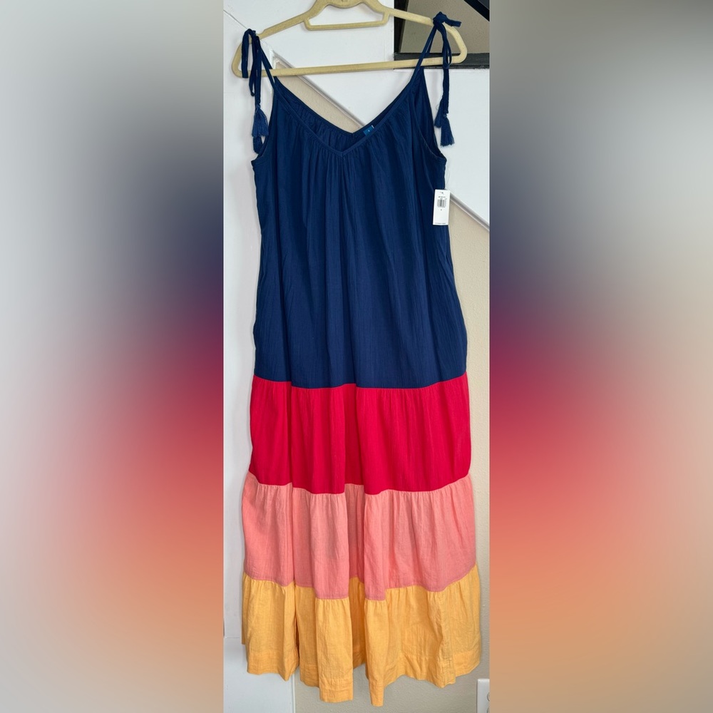 NWT Oversized Old Navy Flowy Summer Dress Tassel Straps Multi Colored  Dress
